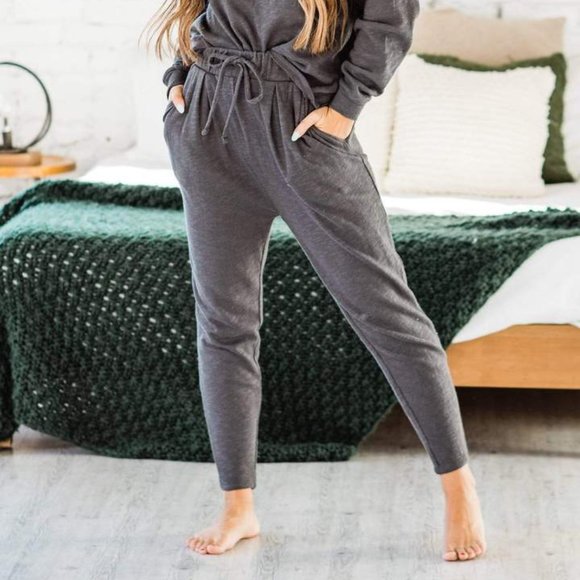 100% Premium Cotton Relaxed Lounge Set ASH GREY - Picture 3 of 6